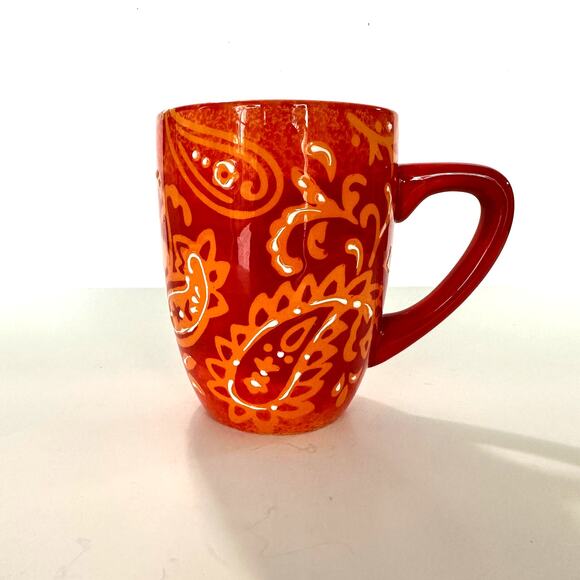 Laurie Gates Other - Laurie Gates Orange Hand Painted Paisley Stoneware Mug 14 oz 4.75 Tall